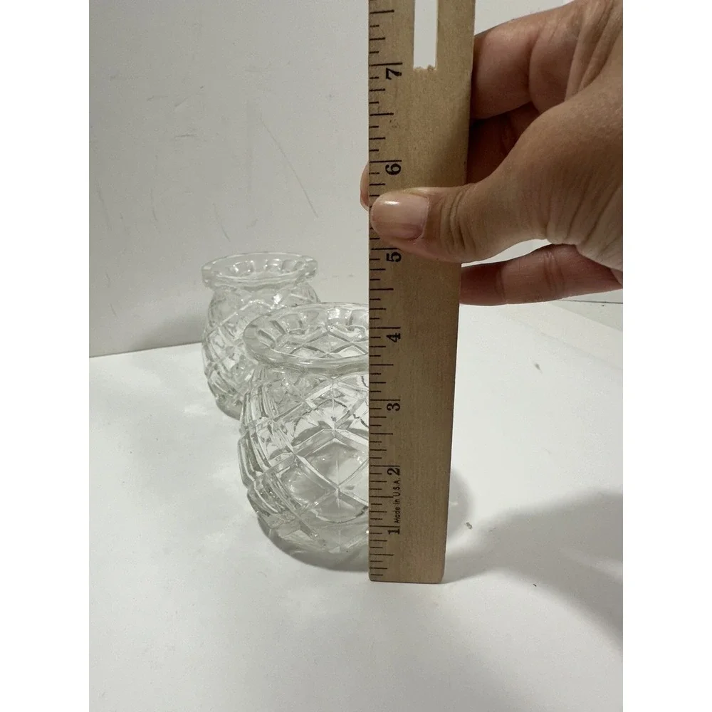 Set of 2 Pineapple‎ Cut Glass Sphere Vase Votive Candle Holder 3.6